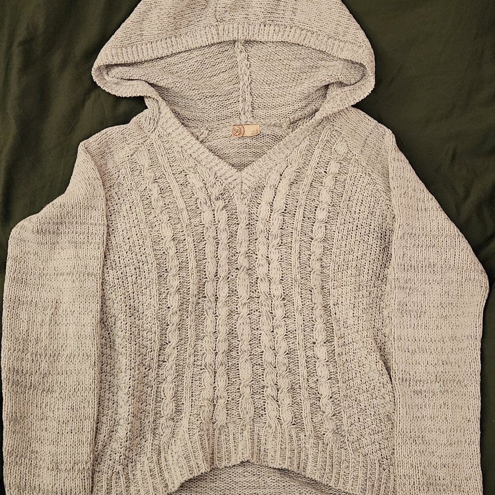 Sonoma Women's Gray V-Neck Hooded Sweater